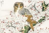 Plakat 45x30cm Short-Eared Owl, Kashu Japoński Vintage do Salonu