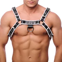red leather premium leather harness l/xl czarno-biały skorzany pas