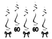 Dekoracja wisząca świderki na 60 urodziny z kokardkami, czarne