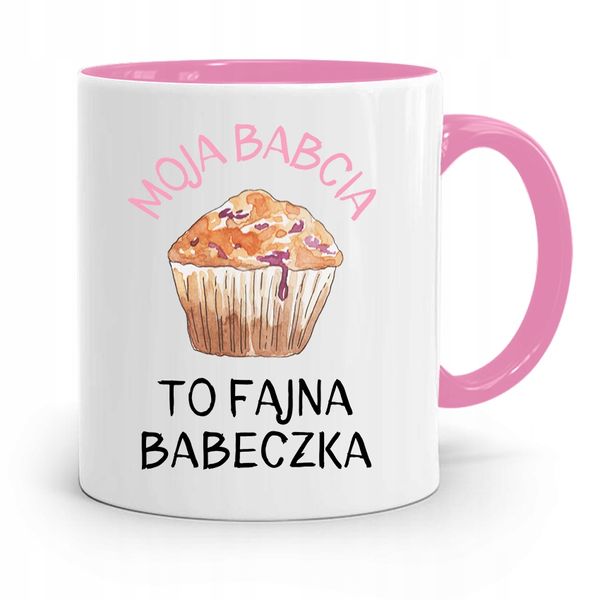 Kubek Różowy Dla Babci Fajna Babeczka Z Nadrukiem Ze Zdjęciem zdjęcie 1