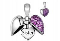 MD charms zawieszka dla SIOSTRY otwierane fioletowe serce SISTER siostra