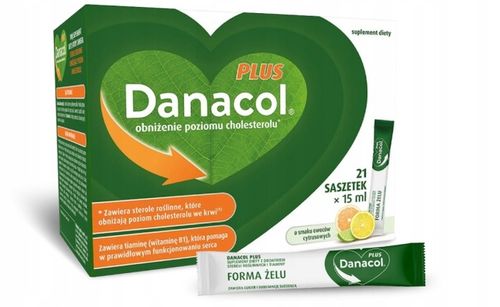 Danacol Plus w żelu na obniżenie cholestereolu cytrusy 21 sasz 1+1 GRATIS! na Arena.pl