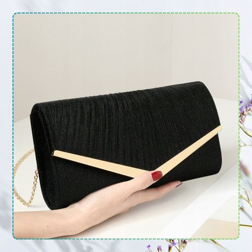 Torebka Wieczorowa Czarna Kopertówka Wizytowa Błyszcząca Ślub Wesele mała na Arena.pl