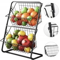 Koszyk Piętrowy Dwupoziomowy na Owoce Warzywa Czarny Organizer do