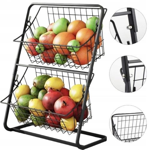 Koszyk Piętrowy Dwupoziomowy na Owoce Warzywa Czarny Organizer do na Arena.pl