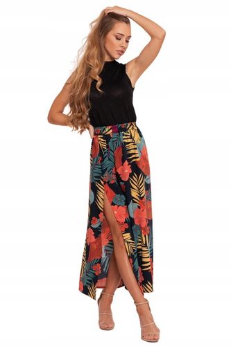DŁUGA SPÓDNICA DAMSKA MAXI WZÓR KWIATY Z ROZCIĘCIEM ELEGANCKA MORAJ XXL na Arena.pl