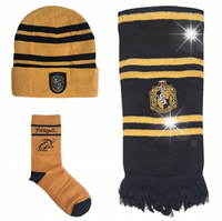 HARRY POTTER KOMPLET 3-CZĘŚCIOWY HUFFLEPUFF CZAPKA SZALIK SKARPETKI HOGWART