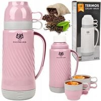 TERMOS ZE SZKLANYM WKŁADEM DO KAWY HERBATY 0,6L DWA KUBKI TERMOS