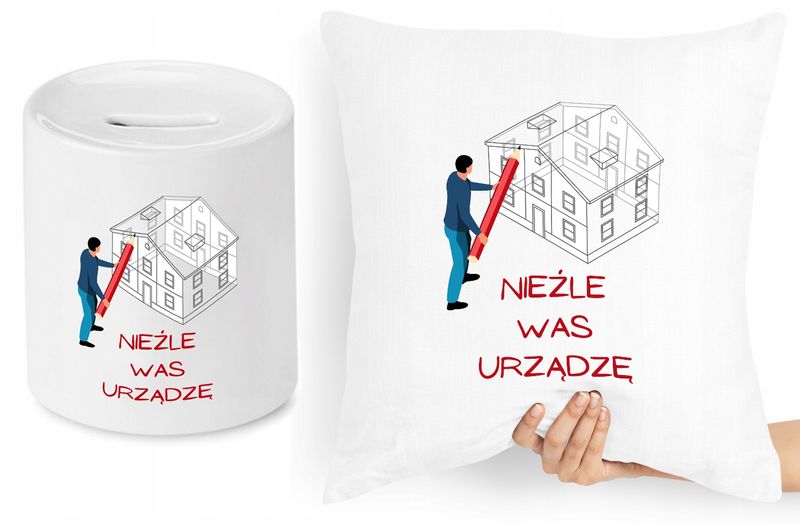 Dla Architekta Zestaw Poduszka + Skarbonka Prezent Z Nadrukiem Ze Zdjęciem zdjęcie 1