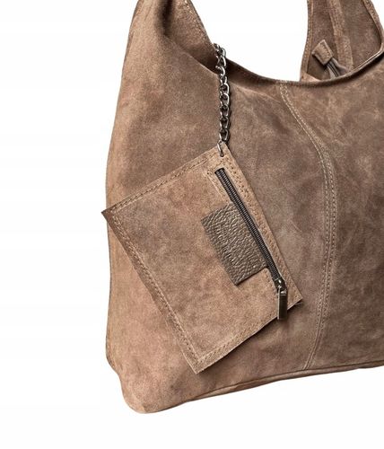 TAUPE ZAMSZOWA TOREBKA WOREK CAPPUCCINO ZAMSZ NATURALNY WOREK NA ZAMEK na Arena.pl