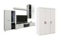 Meblościanka + Szafa trzydrzwiowa do salonu i pokoju dziennego Biały