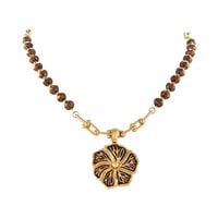 Naszyjnik z czekoladowych koralików z kwiatuszkiem (C24/KOR/337AU)