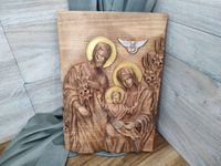 Płaskorzeźba obraz drewniany wypukły Święta Rodzina III prezent ślub 60 cm