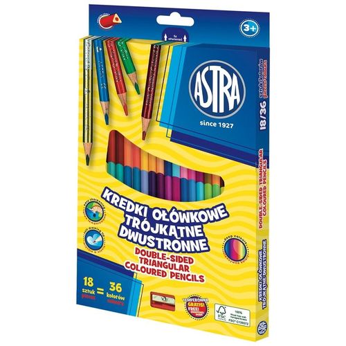 Astra, Kredki Ołówkowe Trójkątne Dwustronne, 18 Kredek 36 Kolorów Z Temperó na Arena.pl
