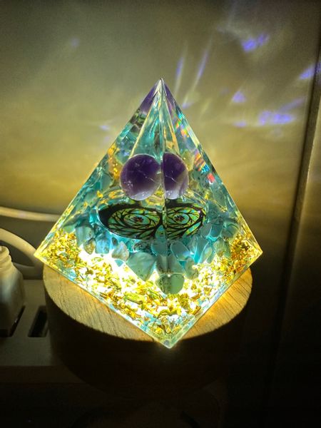 Piramida ORGONIT +LED Lampka PODSTAWA 5cm KRYSZTAŁ KAMIENIE AMULET 5cm HX15 zdjęcie 8