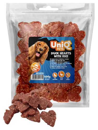 UNIQ PETS Przysmak dla psa kaczka 500g Przekąska serduszka z kaczką i ryżem na Arena.pl