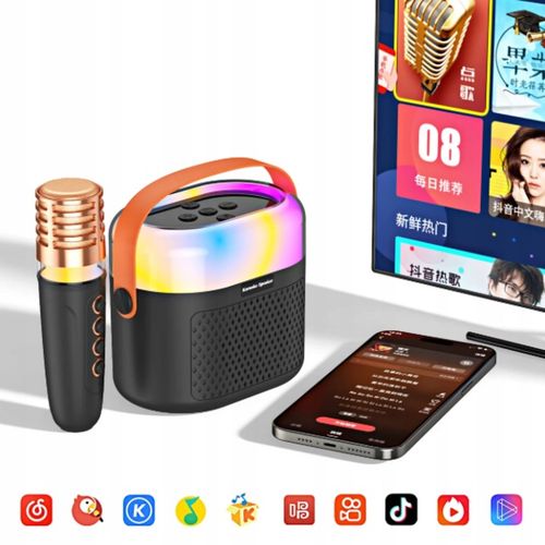 MINI GŁOŚNIK BLUETOOTH 2 MIKROFONY DLA DZIECI ZESTAW DO KARAOKE RGB LED na Arena.pl