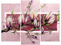 90CM 70 ZEGAR 3 ELEM SŁODYCZ MAGNOLII PUDROWYM RÓŻU SCIENNY DRUK