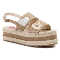 Love Moschino Sandały damskie - Koturny, serca - rozmiar 40 - Beżowy nubuk