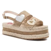 Love Moschino Sandały damskie - Koturny, serca - rozmiar 40 - Beżowy nubuk