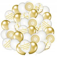 BALONY KOMUNIJNE Z KONFETTI ZŁOTE BIAŁE I KOMUNIA