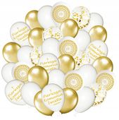 BALONY KOMUNIJNE Z KONFETTI ZŁOTE BIAŁE I KOMUNIA