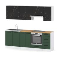 Kuchnia Modułowa Z Blatem Pojemna 2.4m Biała San Sebastian Butelkowa Zieleń