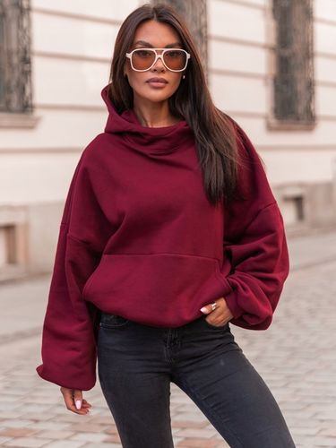 Bawełniana dresowa damska bluza z kapturem na stójce oversize bordowa na Arena.pl