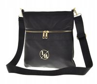 Laura Biaggi - torebka listonoszka zamek czarny gładki + groszek mat A328