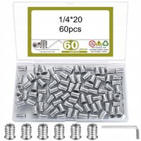 60x WKŁADKI GWINTOWANE DO DREWNA NAKRĘTKI SZEŚCIOKĄTNE 60 szt. 1/4 x 20 mm