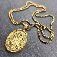 Złoty Medalik z Łańcuszkiem Duży Matka Boska Stal 316L