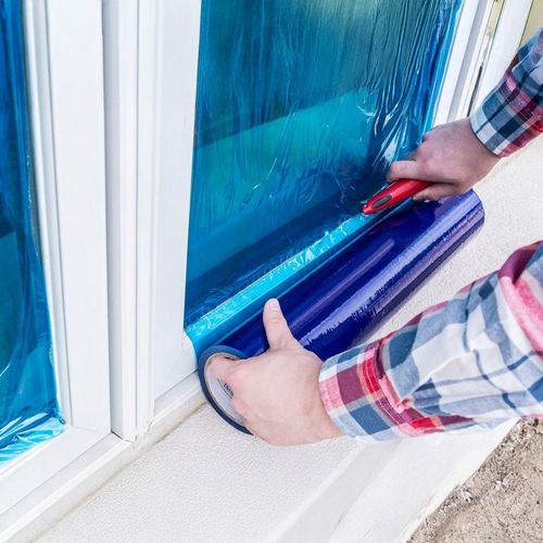 MOCNA FOLIA MALARSKA OCHRONNA SAMOPRZYLEPNA GRUBA NIEBIESKA ROLKA 75m na Arena.pl