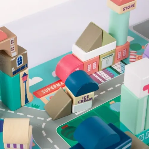 DREWNIANE KLOCKI ZESTAW DROGA MIASTO AUTA 115 ELEMENTÓW MATA PUZZLE na Arena.pl