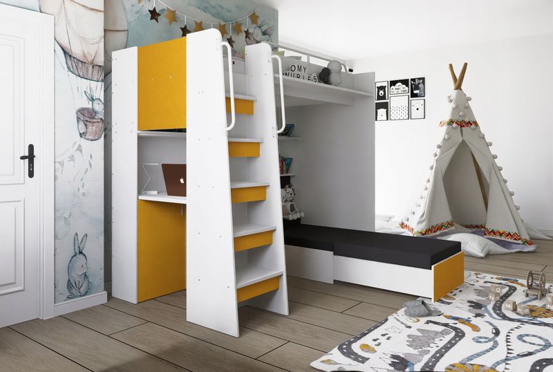 Łóżko piętrowe JSM7 z sofą i biurkiem biały mat + materac Gratis! zdjęcie 7