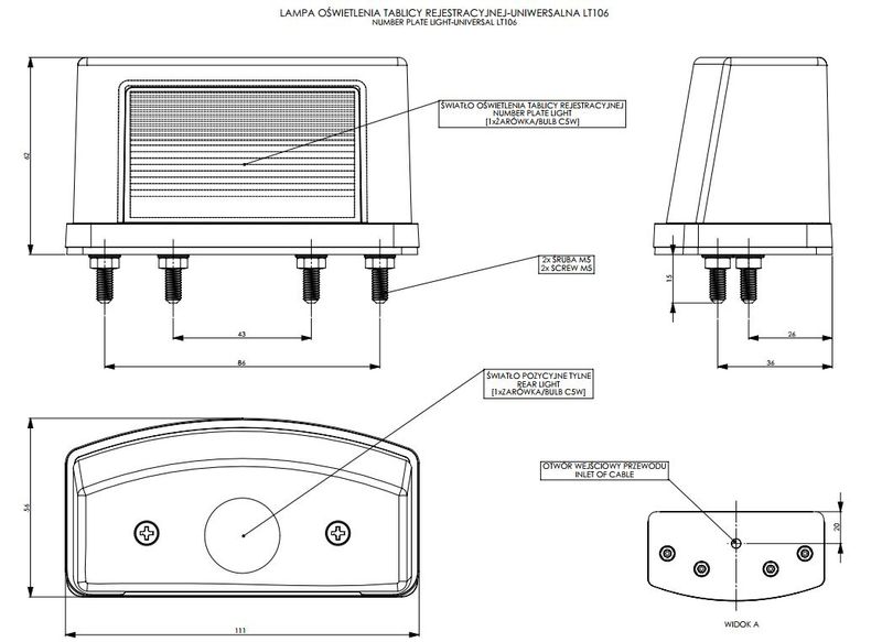 Lampa ośw. tablicy rejestracyjnej czerwona (LT106) zdjęcie 2