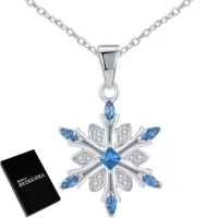 NASZYJNIK srebrny damski ŁAŃCUSZEK z zawieszką ŚNIEŻYNKA NA ŚWIĘTA rodowany