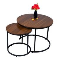 Stoliki kawowe okrągłe zestaw 2w1 loft industrial ława orzech włoski