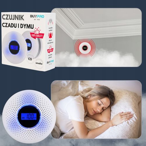 Czujnik Czadu i dymu Tlenku Węgla Detektor Alarm Wykrywacz Czadu CERTYFIKAT na Arena.pl
