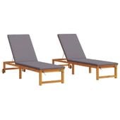 Leżak 2 pcs Brązowy 53 x 202 x 89cm Lite drewno akacjowe