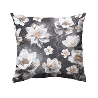 Bawełniana Poszewka Na Poduszkę – Białe Kwiaty na Czarnym Tle