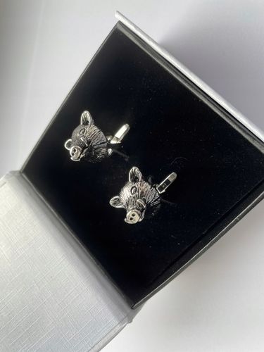 Srebrne spinki do mankietów EXC Dzik Dziki Głowa Dzika dla Myśliwego w Etui na Arena.pl