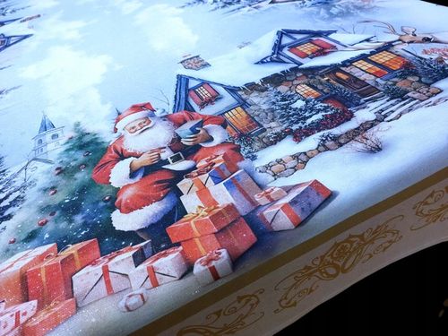 OBRUS ŚWIĄTECZNY 150X225 CM BOŻE NARODZENIE PLAMOODPORNY MIKOŁAJ RENIFER na Arena.pl