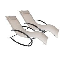 18138 Beżowy leżak ogrodowy bujany BITUXX fotel zestaw 2szt