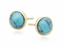 ELEGANCKIE OKRĄGŁE POZŁACANE SREBRNE KOLCZYKI WKRĘTKI KÓŁKA TURKUS SREBRO