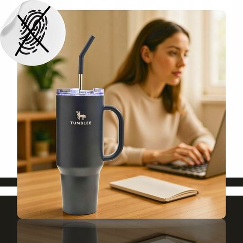 DUŻY Kubek Termiczny ze STALOWĄ SŁOMKĄ do Auta na Kawę Herbatę Zimne Napoje na Arena.pl