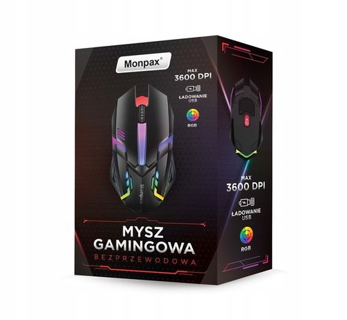 MYSZKA GAMINGOWA MYSZ DLA GRACZY BEZPRZEWODOWA KOMPUTEROWA LED RGB 3600 DPI na Arena.pl