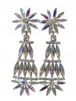 Eleganckie długie kolczyki z opalizującymi kryształkami Kwiaty 8cm