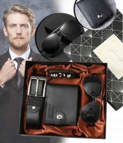 Męski Zestaw Prezentowy z Portfelem, Paskiem, Okularami i Bransoletką na Arena.pl