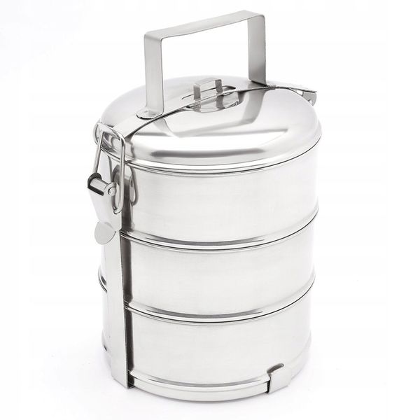 TURYSTYCZNA MENAŻKA OBIADOWA na biwak piknik STALOWY POJEMNIK NA 3 obiady zdjęcie 1
