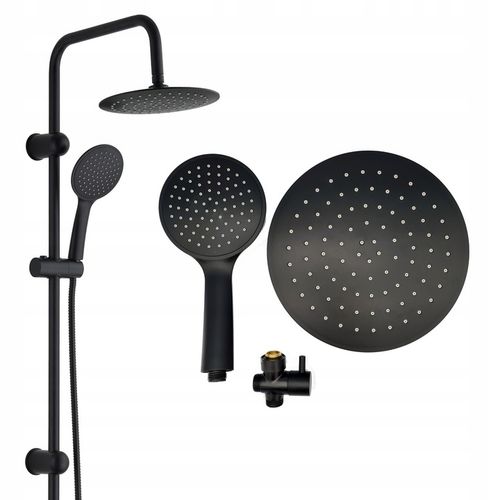 ZESTAW PRYSZNICOWY CZARNY Z BATERIĄ NATRYSKOWĄ DESZCZOWNICA KOMPLET MAT HIT na Arena.pl